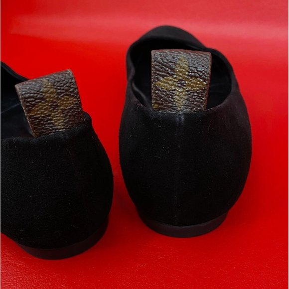Louis Vuitton Uniformes Uniform Black Suede Logo Tabs Ballet Flats 39 1/2 M - Picture 13 of 15